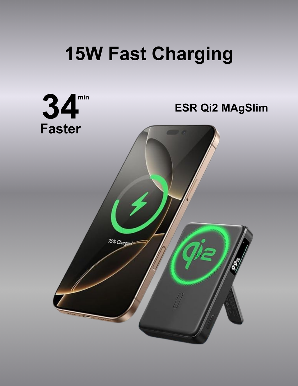 ESR 10000 mAh Qi2 MagSlim Kickstand Power Bank | 2G524 - Black