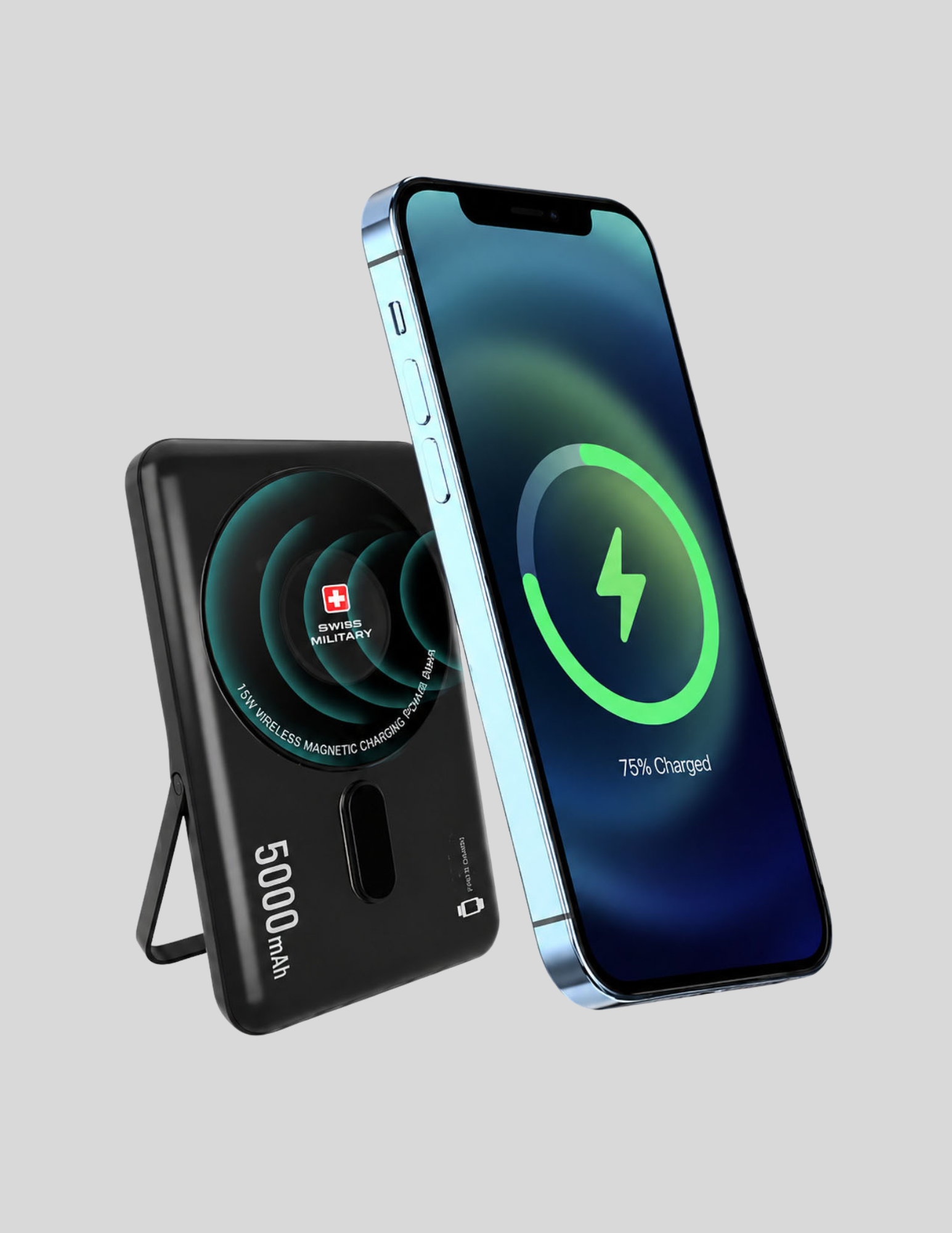 Swiss Military Wireless Power Bank 5000mAh Capacity / SM-PB-3IN1-MSAFE-5K-CARD-BRN - Black